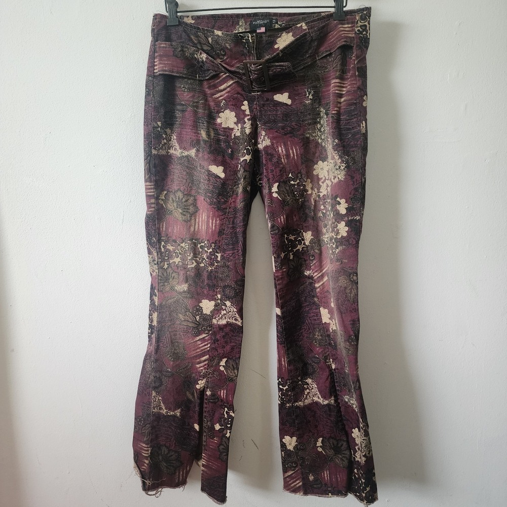 Y2K Low Rise Belted Half Zip Flare Jeans By Rampage USA Boho Whimsical Goth 13